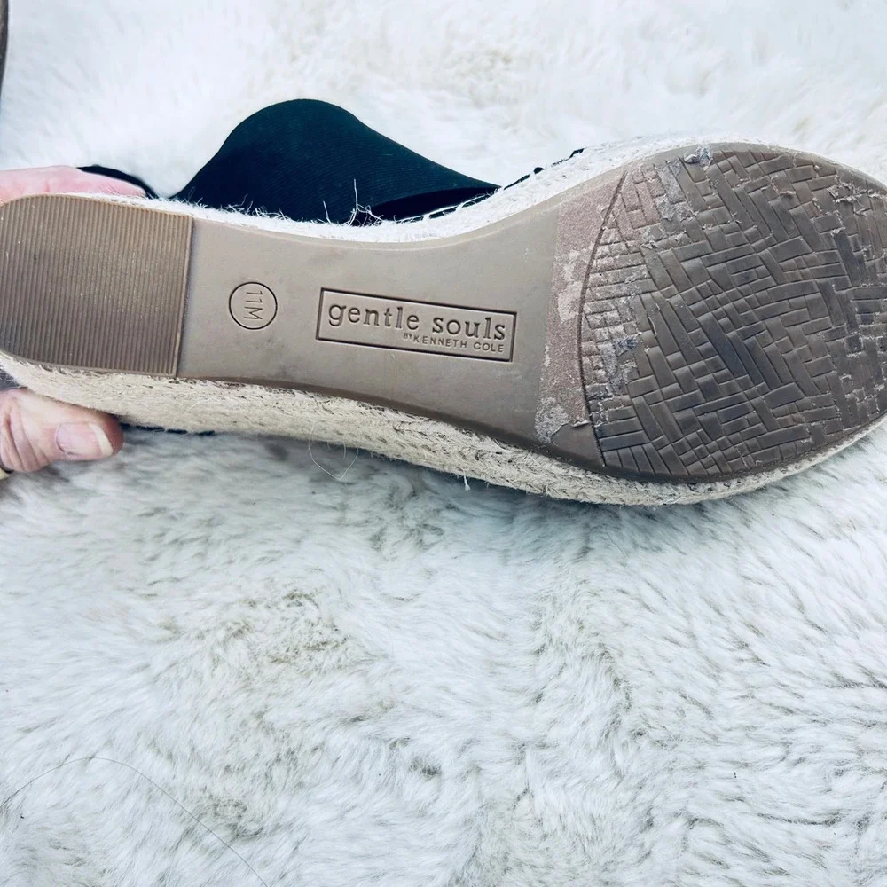 Gentle Souls Kenneth Cole Black Espadrille Wedge Sandals Elastic‎ Open Toe 11
